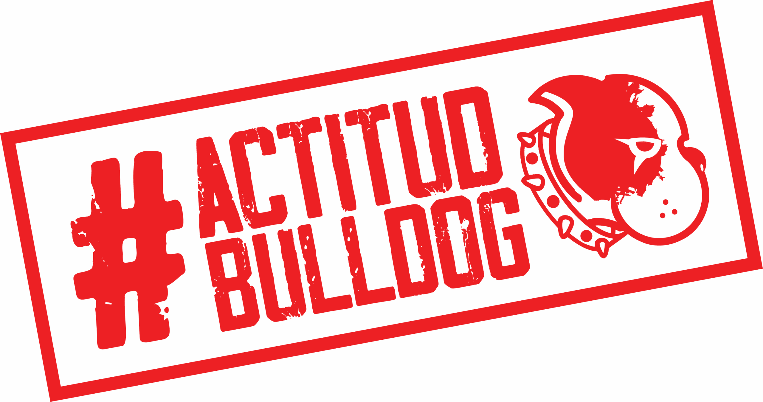 Sello "#ActitudBulldog" en color rojo con el ícono del perro Bulldog